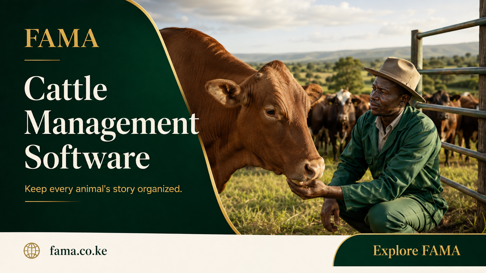 Cattle Management Software — Cattle keeper beside a brown cow and herd